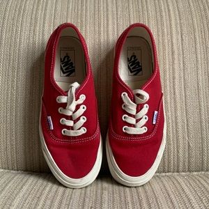 Red lace up Vans. Size 6 mens 7.5 womens